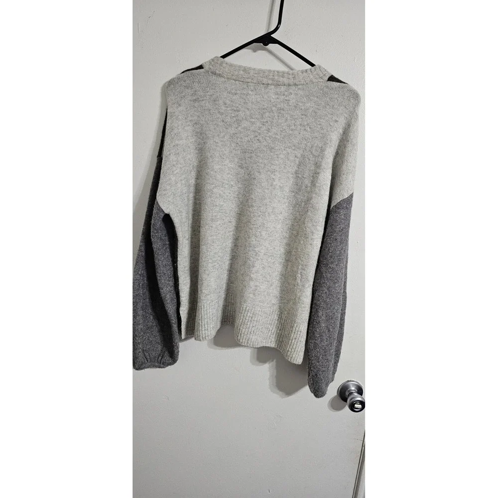 Madewell Womens Crop Sweater Large Green Gray Merino Wool‎ Blend Preppy Casual